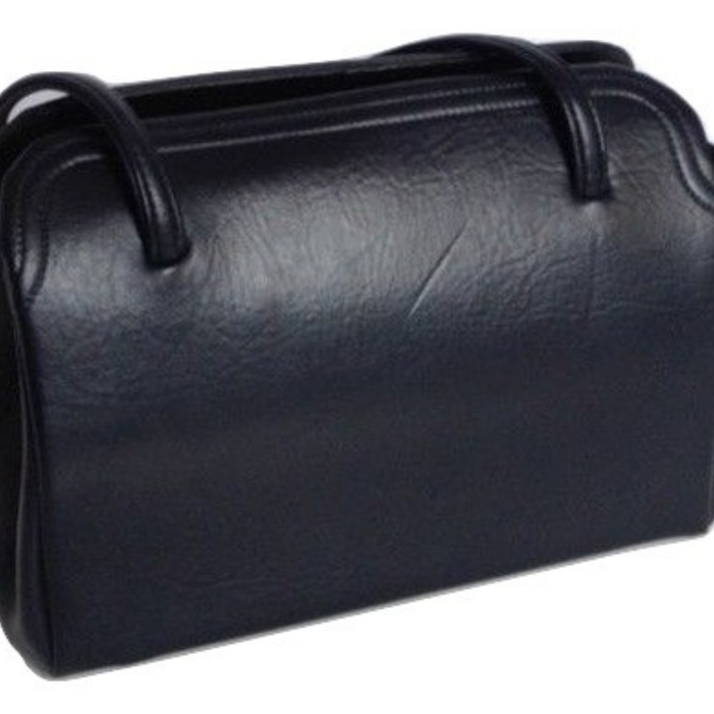 Vintage Navy Vegan Leather bag with Clasp Closure - Picture 7 of 7